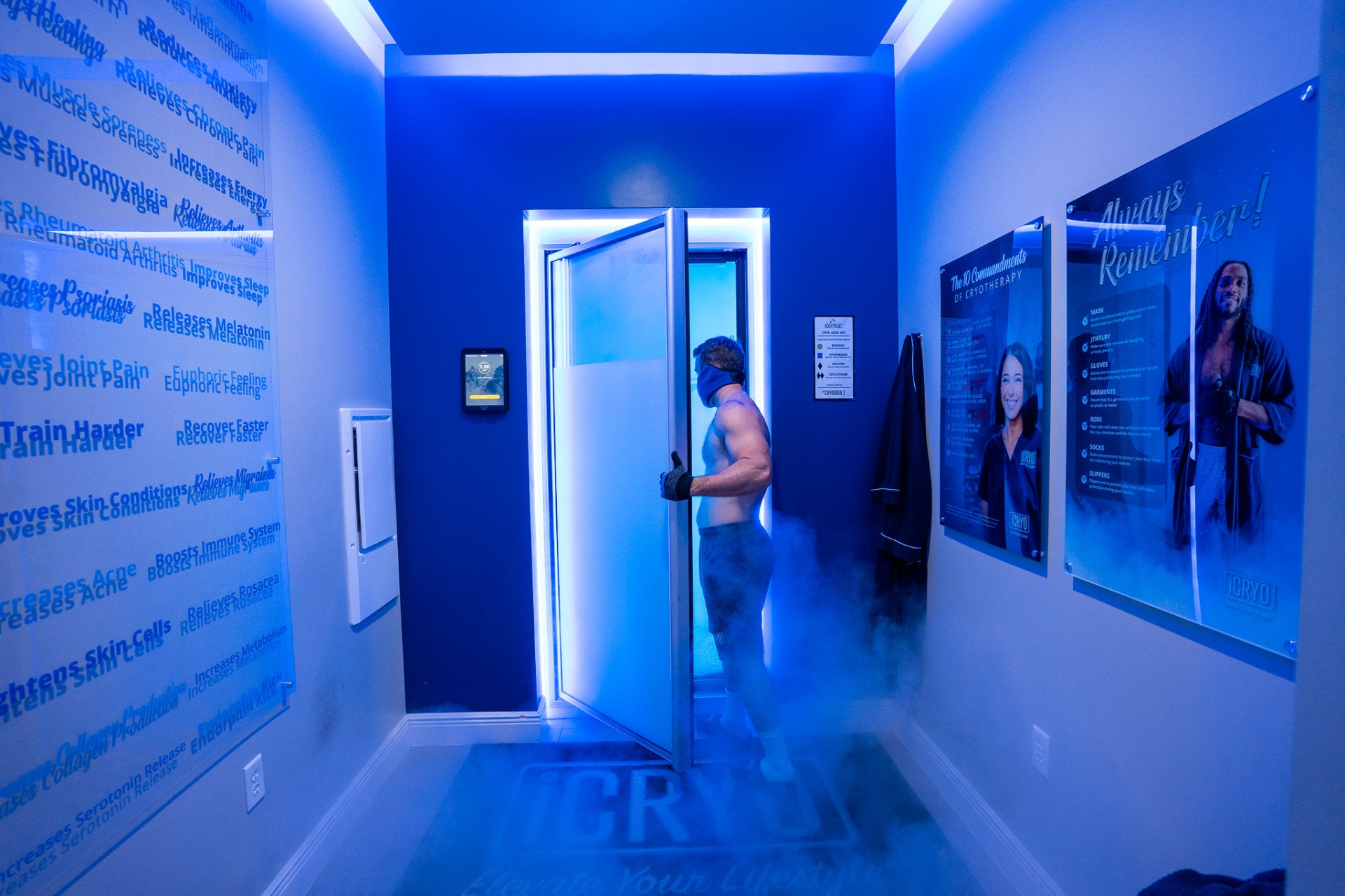 iCRYO SouthPark cryotherapy chamber room with benefits wall