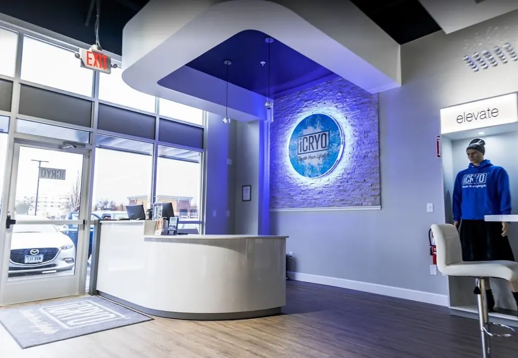 iCRYO SouthPark interior showing modern reception area with illuminated logo